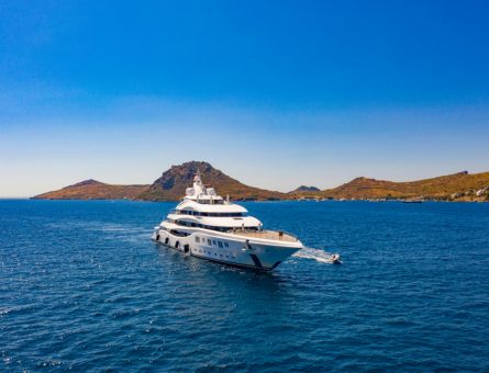 Luxury white superyacht on the sea