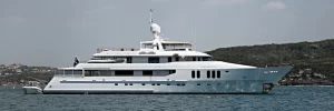 45m superyacht cruising through the water.